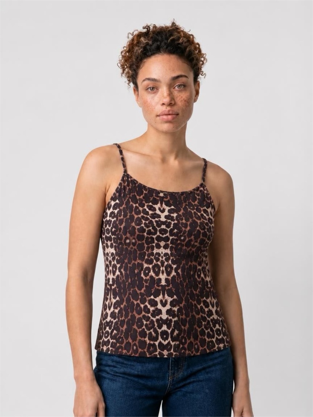 Tezenis Leopard Print Camisole Tank Top XL Spaghetti Strap Y2K Animal Cami EUC
